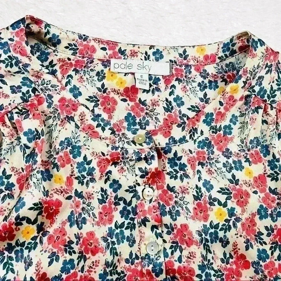 Pale Sky Multicolored Floral Print Quarter Button Short Dolman Sleeve Top Size S - Picture 2 of 16